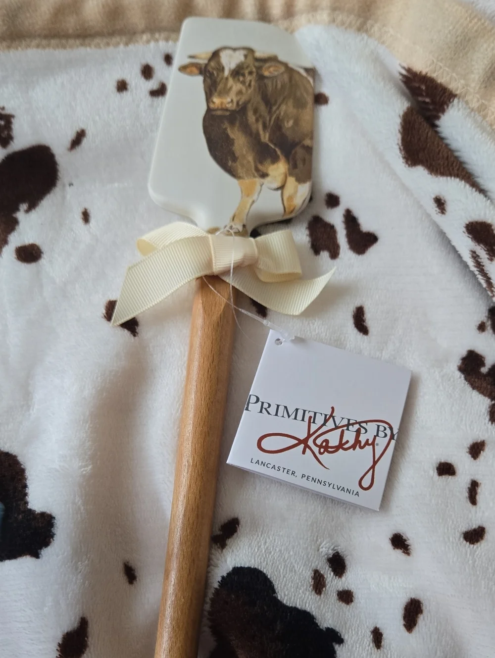 Cow Print Wooden Western Decoe Spatula With Ribbons
